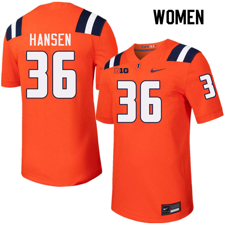 Women #36 Lane Hansen Illinois Fighting Illini College Football Jerseys Stitched-Orange